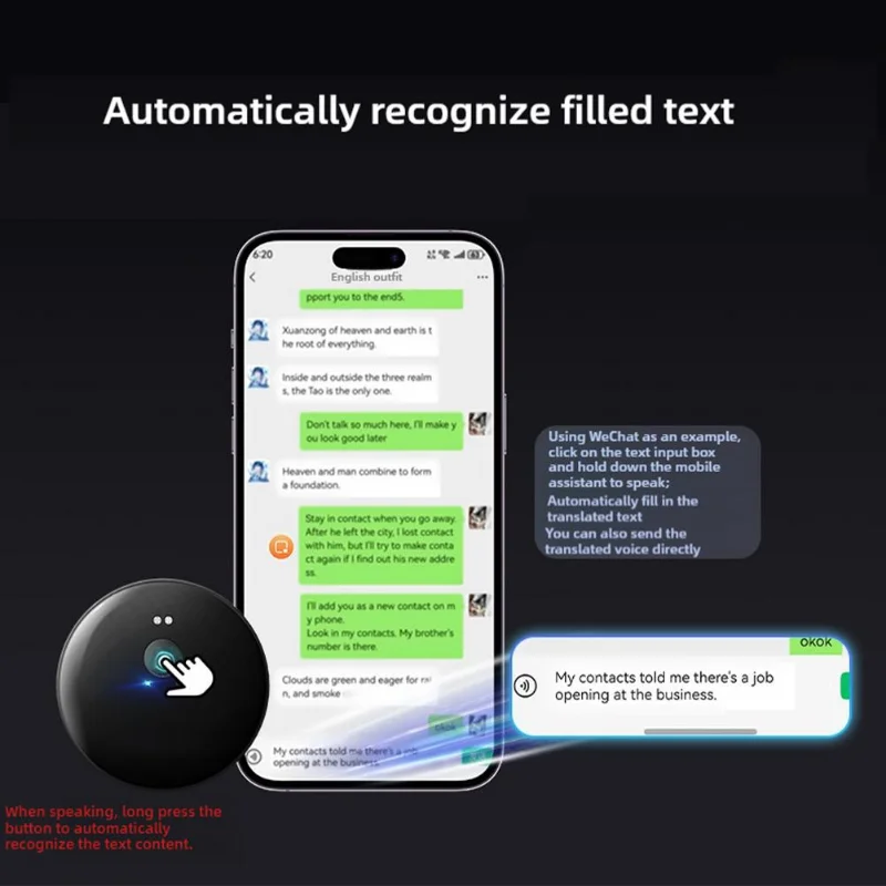 AI 102 Intelligent AI Mobile Assistant 50 Languages Bluetooth Voice Translator Portable Audio Photo Recognition Translation