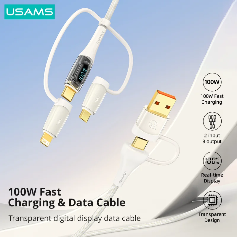 

USAMS 6 In 1 Fast Charging PD 100W Data Cable Type C Lightning Micro USB Cable For iPhone 14 Pro Max MacBook iPad Huawei Xiaomi