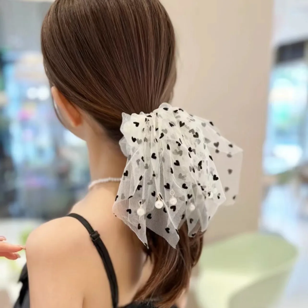 

2022 New Chiffon Ponytail Ribbon pearl Bow Hair Scrunchies Knotted Bowknot Hair Ties Elastic Hair Band Hair Accessories