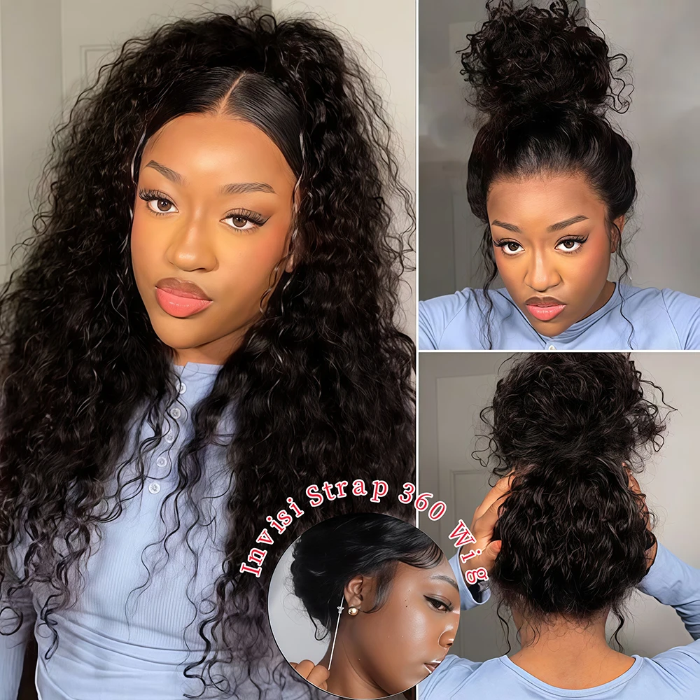 Lace Front Wig Hidden Strap 360 Full Lace Front Wig Human Hair 250 Density Water Wave Glueless Wigs Upgrade Invisible Drawstring Cap For Woman
