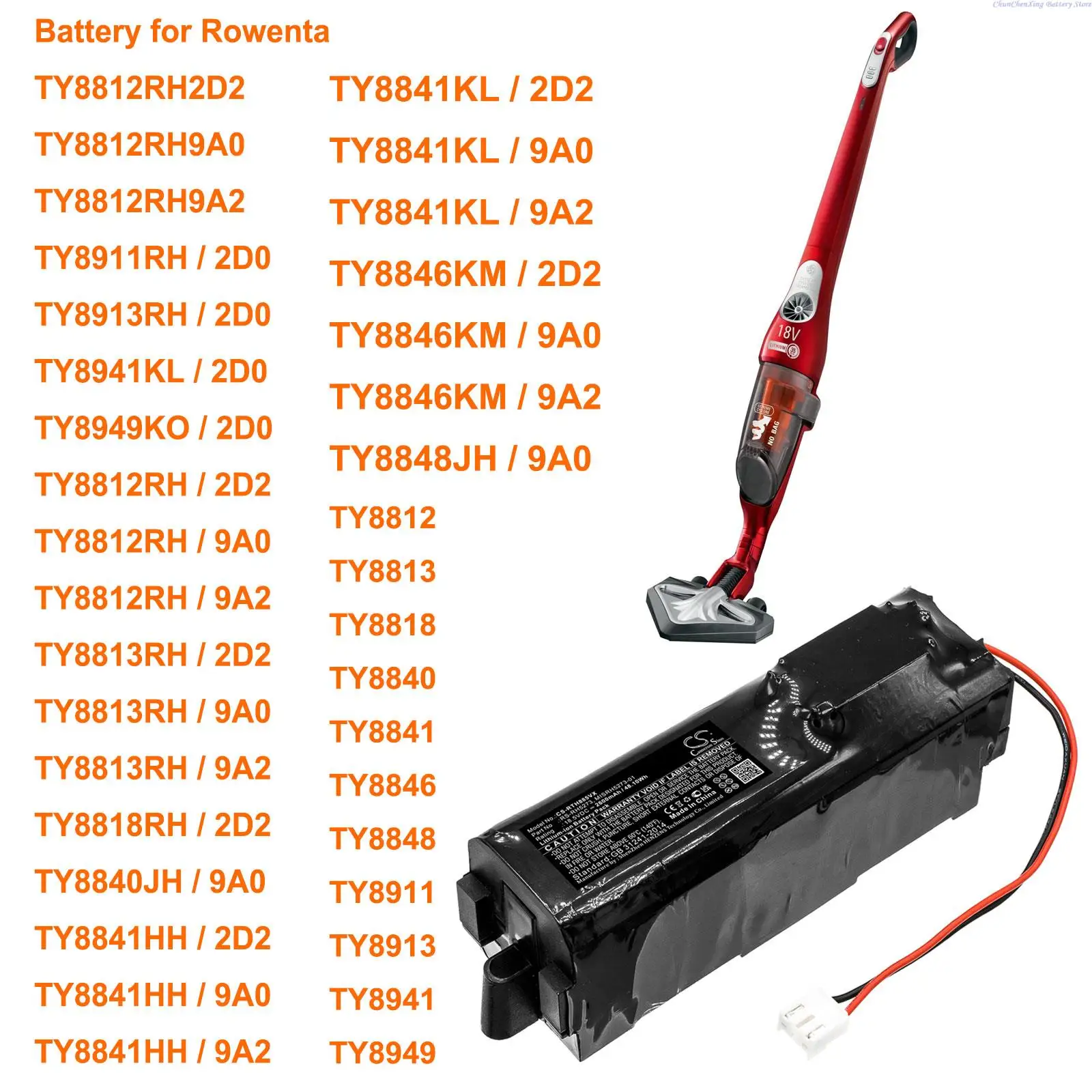 

OrangeYu 2600mAh Vacuum Battery for Rowenta TY8813,TY8818,TY8840,TY8841,TY8846,TY8848,TY8911,TY8913,TY8941,TY8949,TY8812