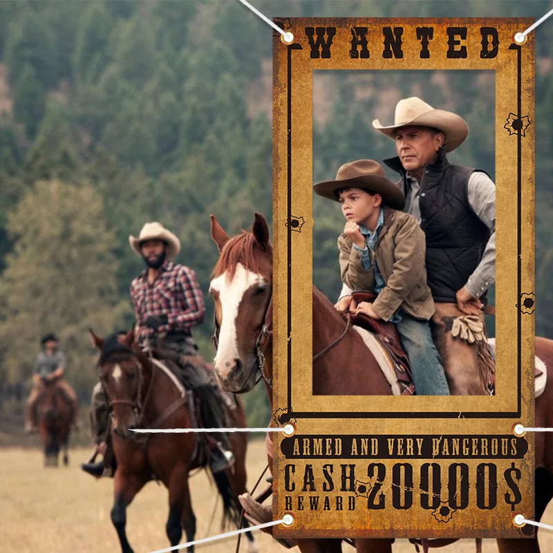 1pc90x180 Cowboy Pferd Photo Booth Foto Rahmen Requisiten West cowboy Kinder Geburtstag Party Dekoration Schießen Hintergrund Tuch geschenke – Detail 4