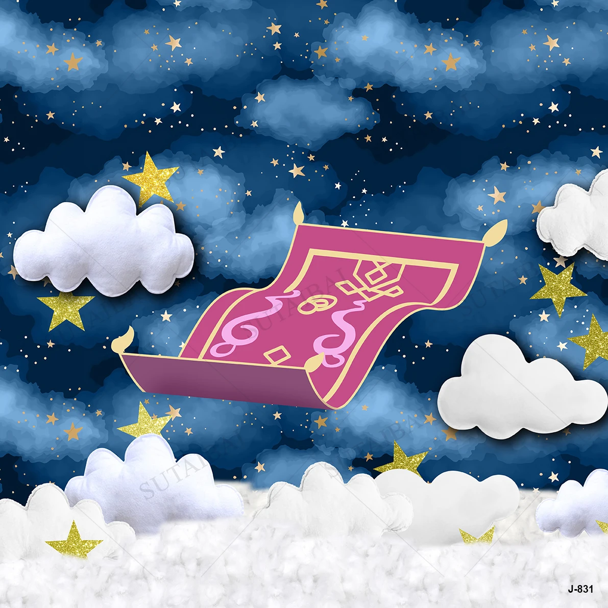Magic Flying Carpet Background of Photography Cloud Gold Glitter Stars Princess Photocall Newborn Creative Vinyl Clo
