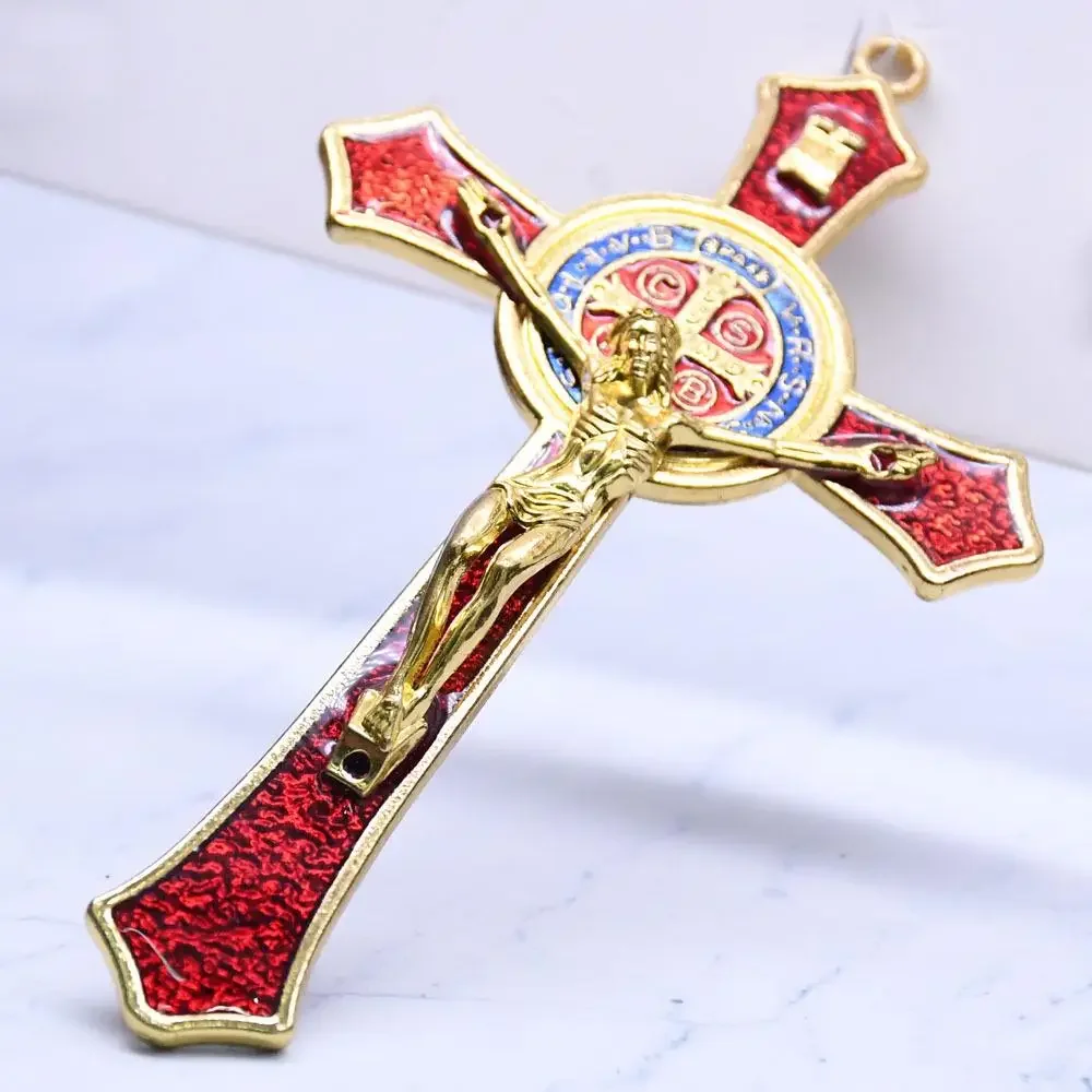 

12*7cm Golden Saint Benedict Cross Jesus Christ Cross Pendant Religion Pray Decoration Supplies