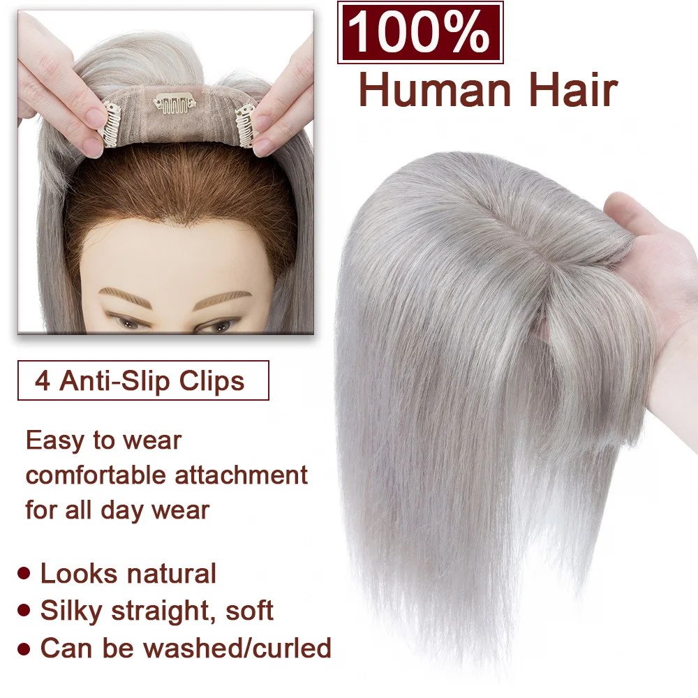 女性のための天然シルクベースの人間の髪の毛のトッパー,フリンジ付き