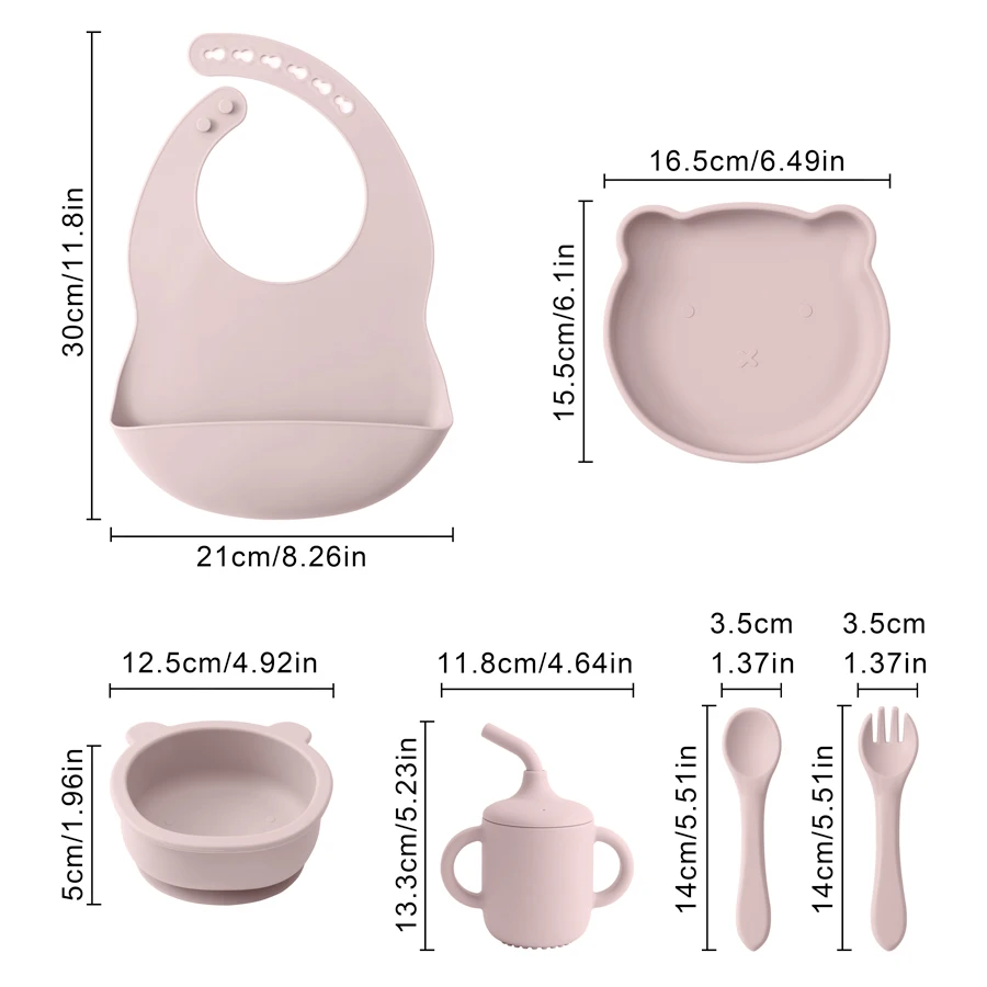 Color Kids Silicone Baby Feeding Set Adjustable Bib Cartoon Bear Shape Sucker Bowl Plate Portable Cup Utensils Tableware Sets 5