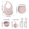 Color Kids Silicone Baby Feeding Set Adjustable Bib Cartoon Bear Shape Sucker Bowl Plate Portable Cup Utensils Tableware Sets 5
