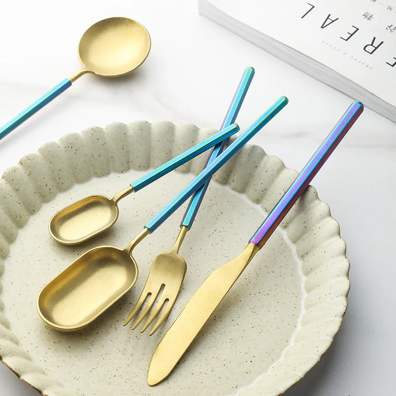 

5pcs 18/10 Stainless Steel Cutlery Set Western Knife Fork Oval Tea Spoon Coffee Retro Dinnerware Kitchen Tableware Supplies