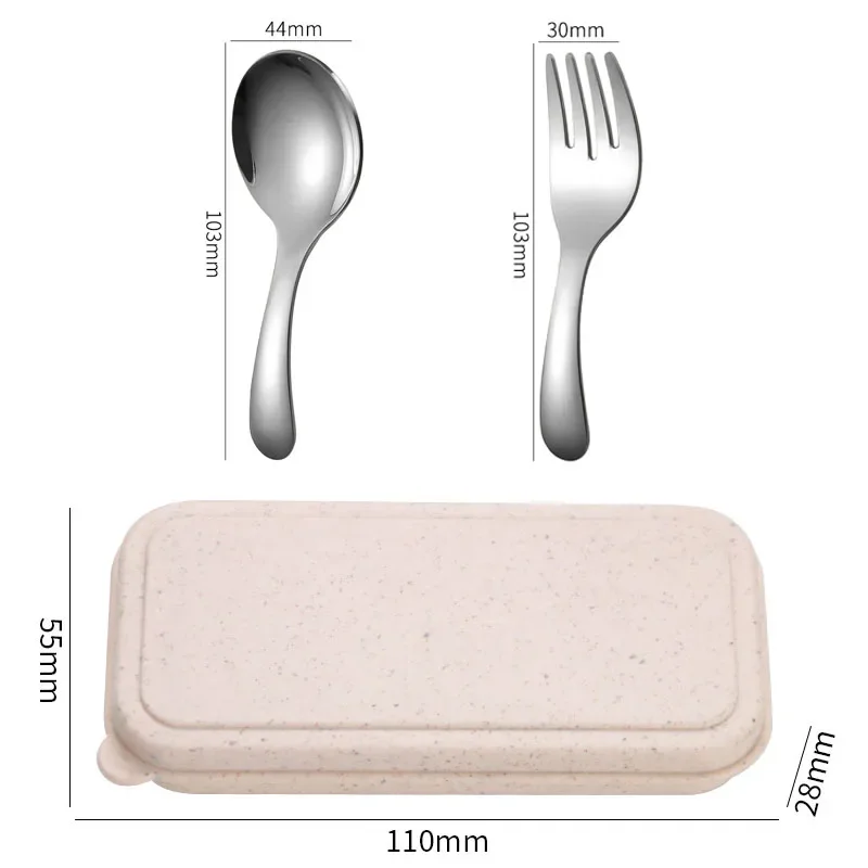 Mini portable stainless steel spoon fork set storage dessert fruit tool for work school short handle tableware suitable for kids picnic camping western style