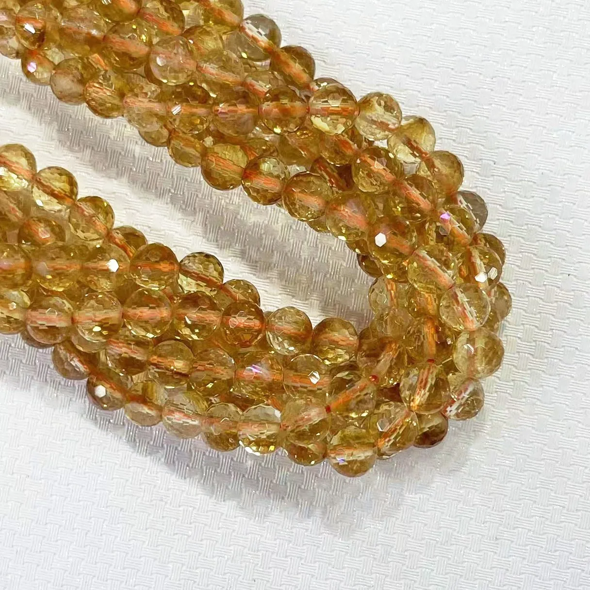 Pure Natural Citrine Stone Round Faceted Beads 6/8/10MM Loose Spacer Yellow Crystal Gem For DIY Jewelry Making Necklace Bracelet