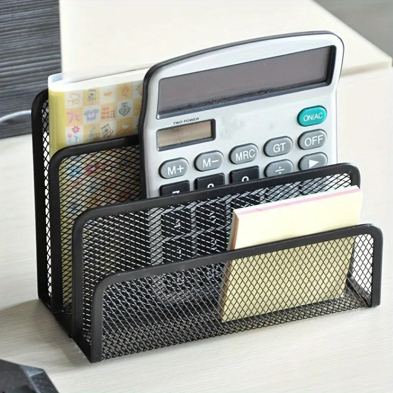 Desktop Office Storage Grid Metal Three-layer Business Card File