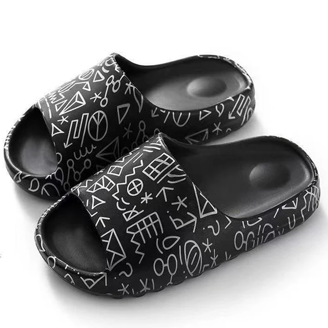 Home Women Thick Bottom Slippers Platform Chunky Heel Living Room Bathroom Slides Non Slip Trend Designer Shoes Ladies Female 2 black