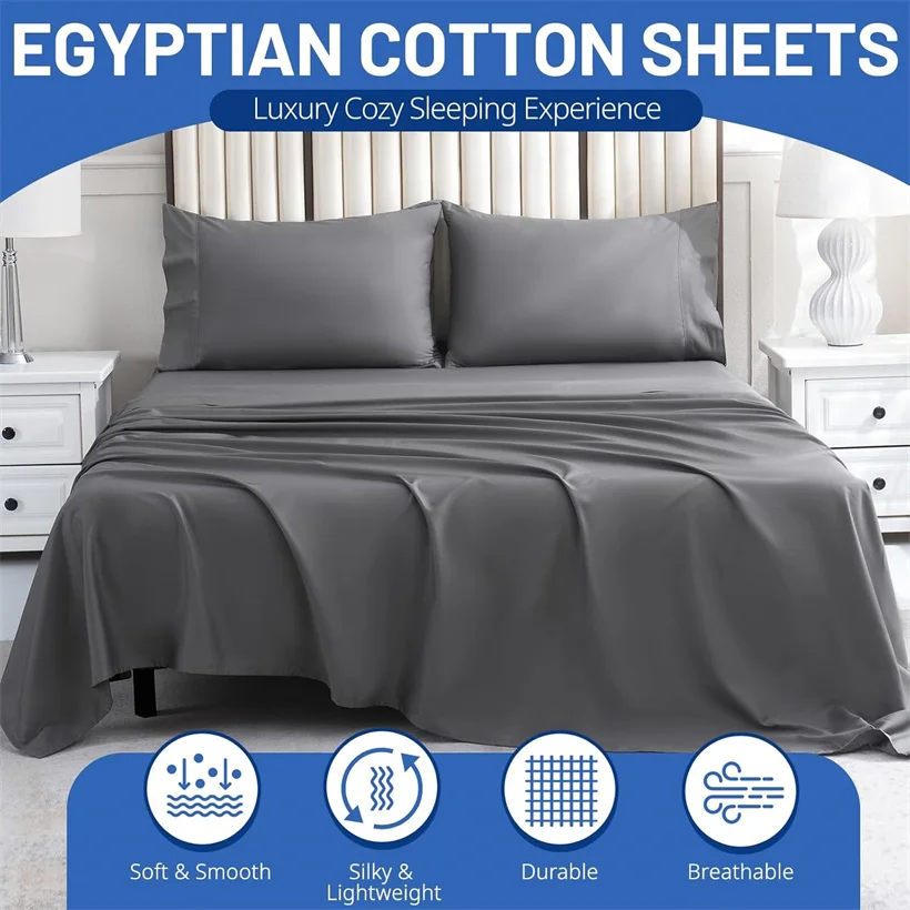100% Egyptian Cotton 4/6Pcs Sheet Set 800TC Multi Size Bedding Set Long Staple Cotton Fitted Sheet Top Bed Sheet Pillowcase Soft 3