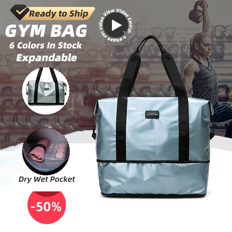 

Pearlescent Color Dry Wet Separation Expandable Waterproof Weekender Overnight Tote Yoga Gym Duffel Travel Bag Men Women