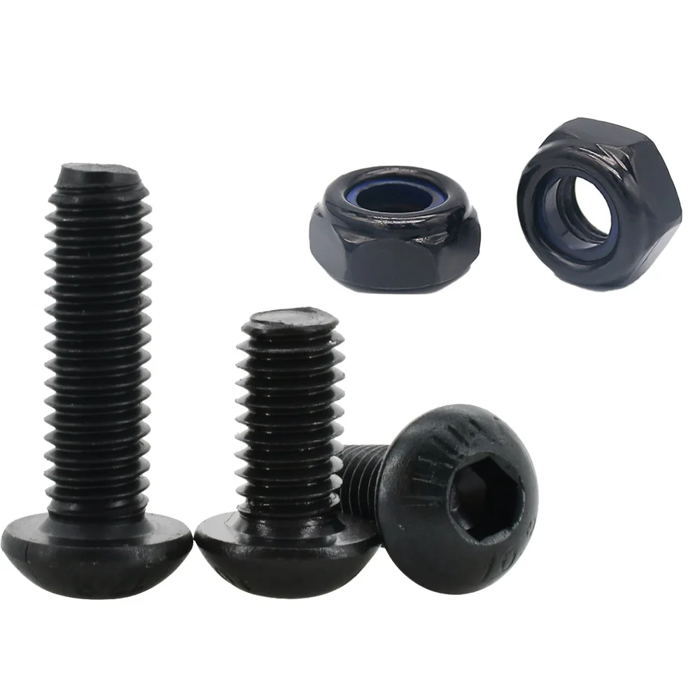 M2 M3 M4 M5 M6 Carbon Steel Self Lock Nut Screw Set Hex Hexagonal Allen Countersunk Bolt Nylon Locking Nuts Kit High Strength