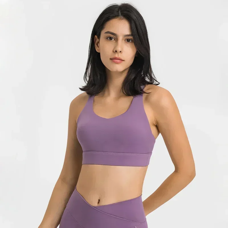 Lemon Yoga Sexy Crisscross Padded Workout Gym Bras Ladies Naked Feel Strappy Yoga Fitness Sports Bras Active Wear Plus Size