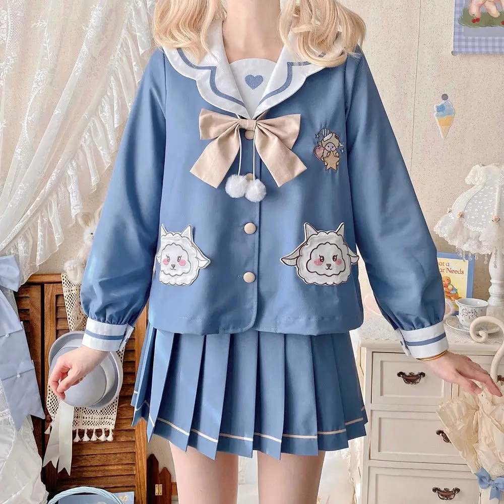 Japan Genuine Jk Uniform Spring Cute Long-Sleeved Short-Sleeved Sailor Suit Schoolgirls Sailor Tie Pleated Skirt Outfit Women