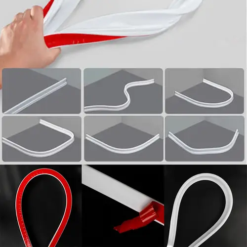 Rubber Silicone Shower Barrier Water Stopper Bathroom Waterproof Strip Water Retaining Strip Bendable Door Bottom Sealing Strip - Image 4