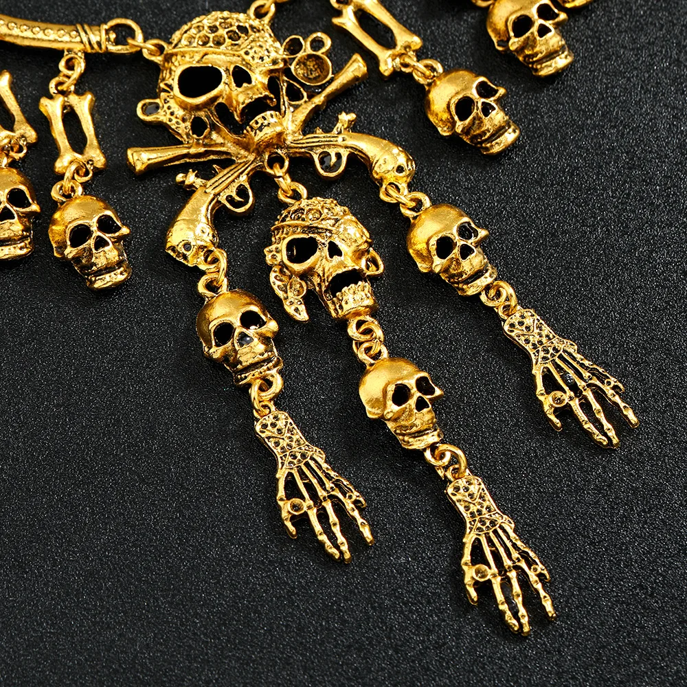 Halloween Accessories  Exaggeration Skeleton Charms Choker Retro Metal Pendants Necklaces horro Skull Bones Clavicle Chain Gifts - 6