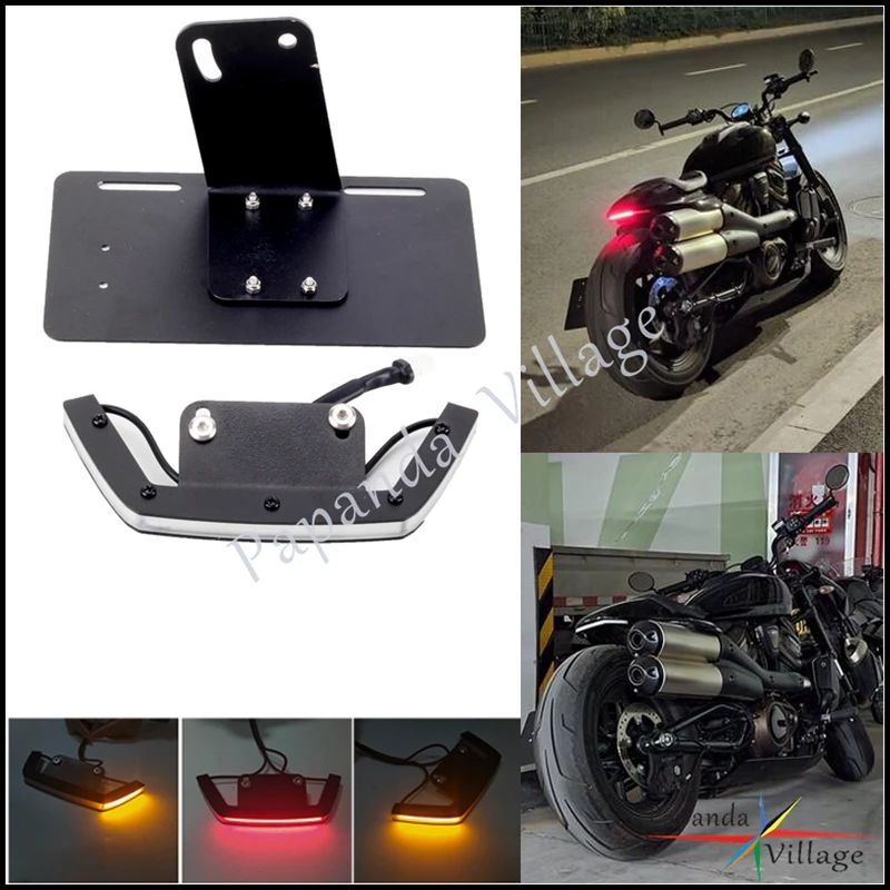 

Motorcycle Registration Plate Holder w/ LED Turn Signal Light Brake Lamp For Harley Sportster S 2021-2022 License Plate Bracket