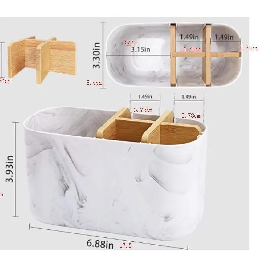 Eco-Friendly Bamboo Toothbrush Holder - 5 Slot Bathroom Organizer with Toothpaste Compartment