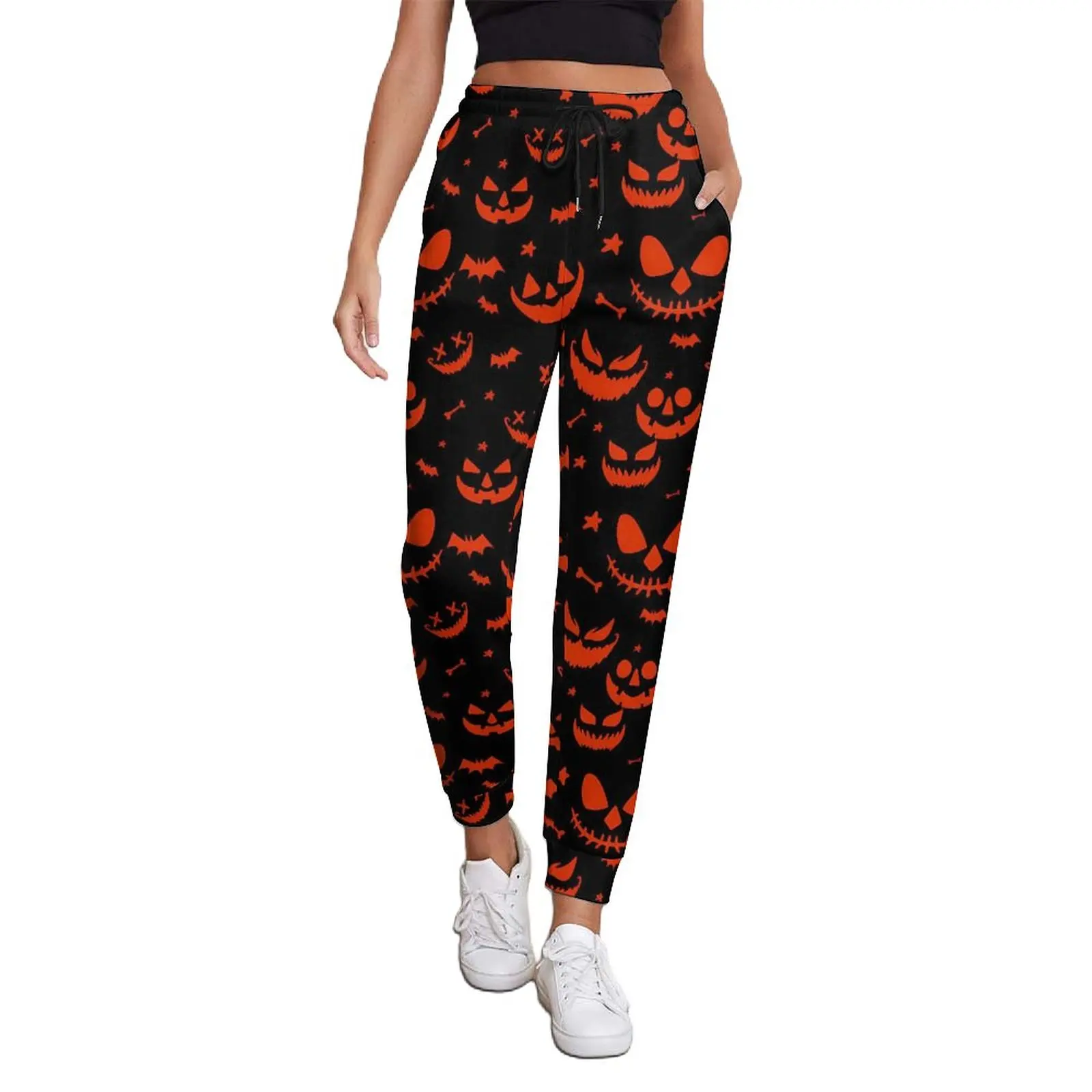 

Orange Pumpkin Pants Woman Spooky Halloween Casual Joggers Autumn Printed Street Wear Oversize Trousers Gift Idea