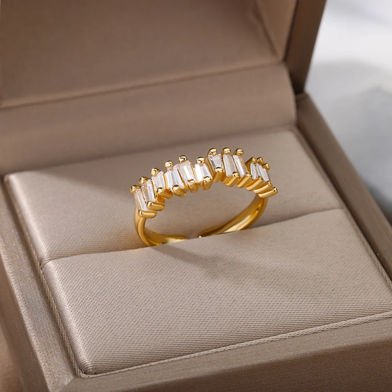 Zircon Stainless Steel Adjustable Irregular Couple Ring