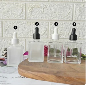 2pcs/lot Transparent Matte White Black Rectangle 30ml  Square Clear Glass Dropper Bottle for Serum Essential Oil 15ml 50ml 100ml