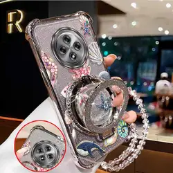 3 - Piece Set: Beautiful Shell Phone Case with Lanyard and Stand for OPPO Reno15 FS 5G (Silver)