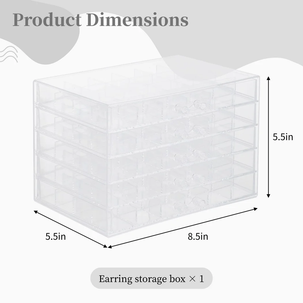 Earring Storage Box Organizer Acrylic Jewelry Storage Box Holder With 5 Drawers Transparent Jewelry Display Stand Earring Box 5