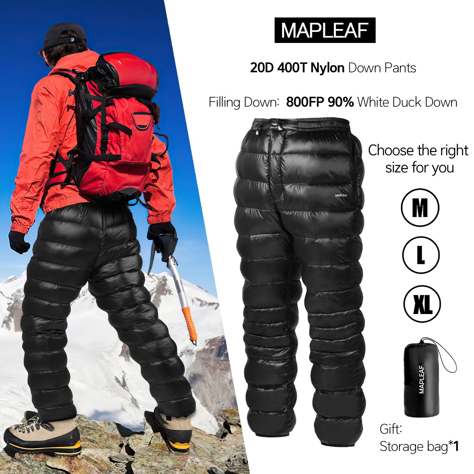 Pantalon De Neige Homme/Femme – Duvet 800FP – Ultra Léger Chaud – Coupe-Vent – Pour Ski, Randonnée Hivernale