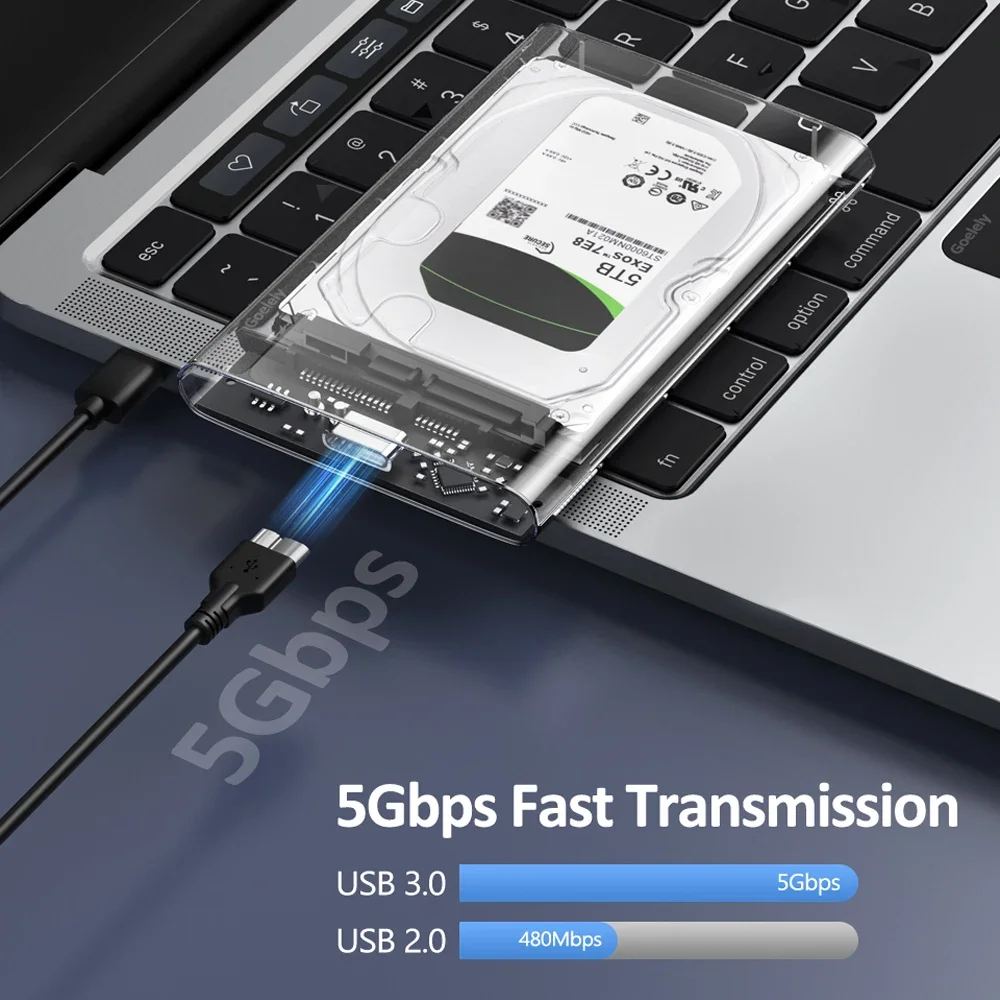 KEBIDUMEI USB3.1 외장 하드 케이스 2.5인치 하드 드라이브 인클로저 5Gbps 고속 USB 마이크로 타입-C SATA HDD SSD 스토리지 투명 케이스