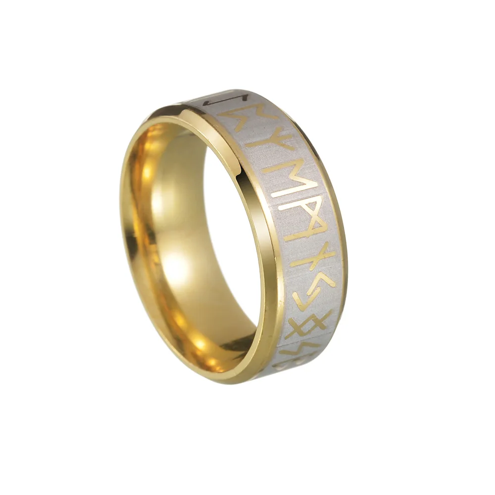 Vintage Norse Rune Stainless Steel Ring - Punk Style Amulet Jewelry
