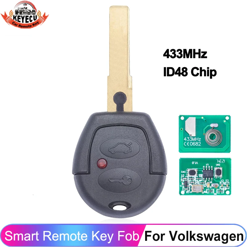 

KEYECU 2 Button Fob Car Key Remote 433MHz ID48 Chip For Volkswagen Golf Polo For Skoda For Seat 6Y0959753E 1M0959753E 3B0959753L