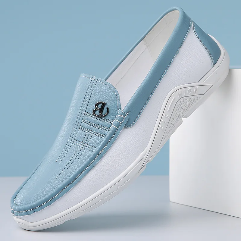 2024 Spring Summer New Shoes for Men Leather Casual Shoes Men Comfortable Flat Driving Shoes Street Fashion Slip-on Loafers