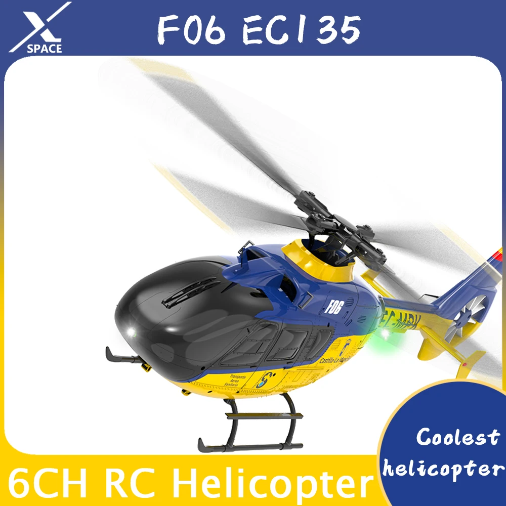 

Дрон F06 EC135, 2,4G радиоуправляемый самолет вертолет 6CH 6G, без элеронов, бесщеточный мотор, Arobatic Дрон для взрослых, игрушки, подарки