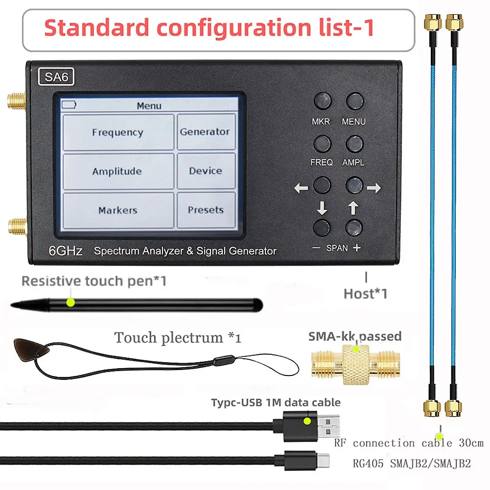스펙트럼 분석기 및 신호 발생기, SA6, 35-6200MHz, 3.2 인치 스크린 PC 제어, WiFi 2G 4G LTE CDMA GSM용 설계, 6GHz