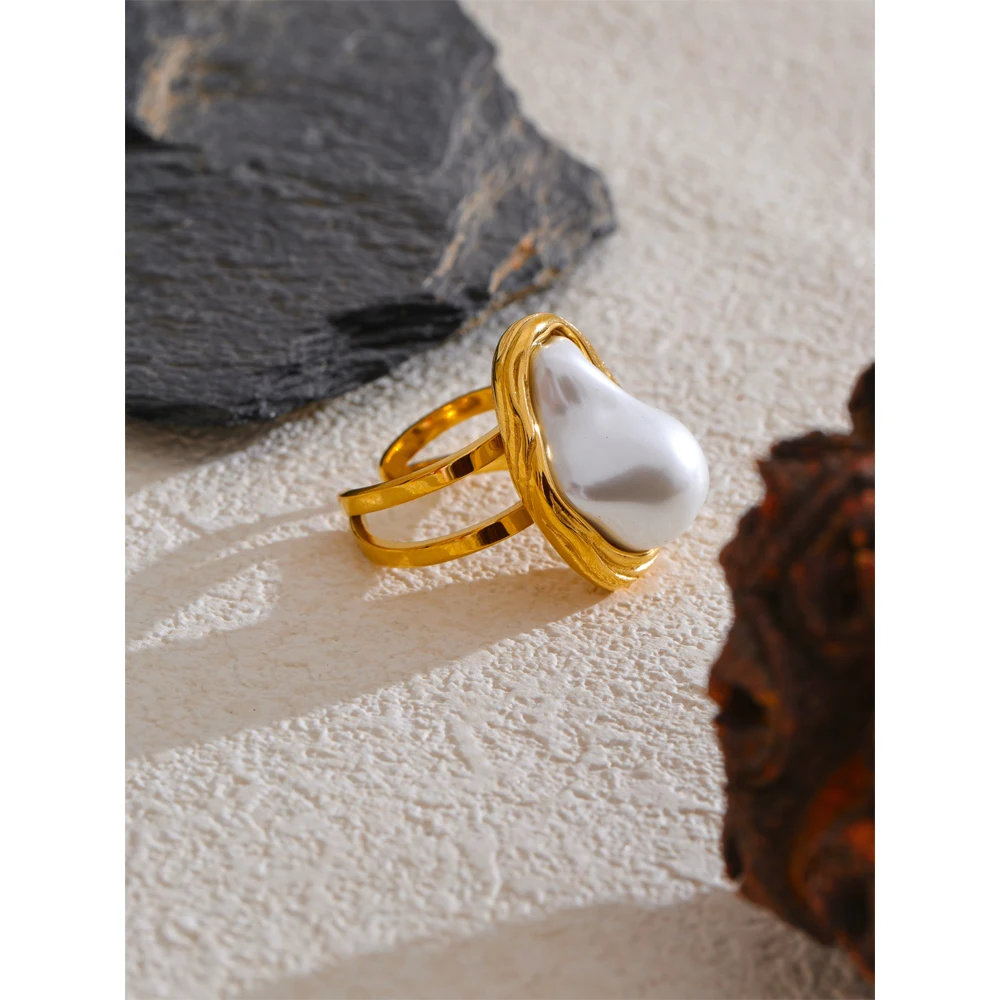 Yhpup Fashion Ring Stainless Steel Golden Charm Jewelry for Women