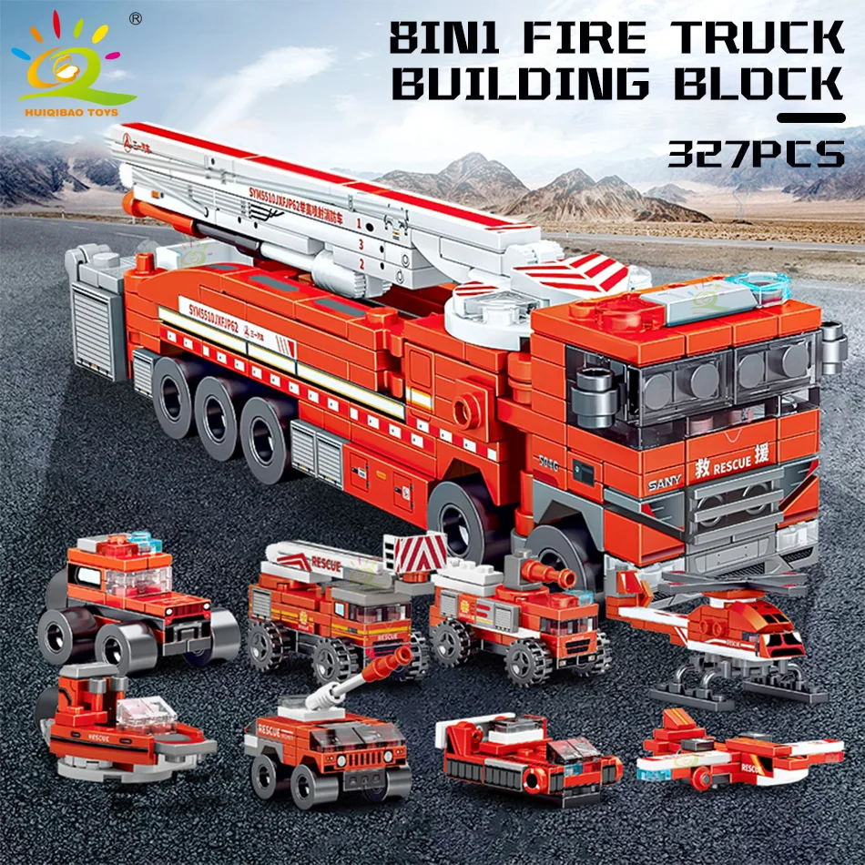 Fire Ladder Truck Building Blocks Firefighting Set Fireman Figure Bricks 327pcs City Construction Toy For Children construction blocks building blocks