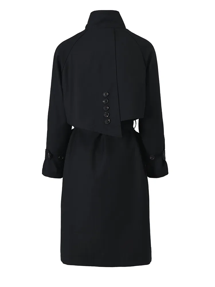 

Women Black Back Button Big Size Long Trench New Lapel Long Sleeve Loose Fit Windbreaker Fashion Spring Autumn 2023