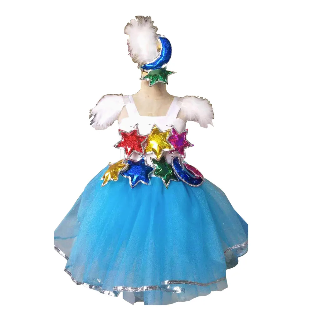 

Stars And Moon Dance Wear Sequined Girls Modern Dance Tutu Dress Jazz Dance Dress Girl Clothing For Girls Stage Wear