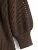 ZAFUL Women's Daily Solid Color Long Sleeve Drop Shoulder Loose Pointelle Knit Open Placket Slouchy Longline Layering Cardigan 4