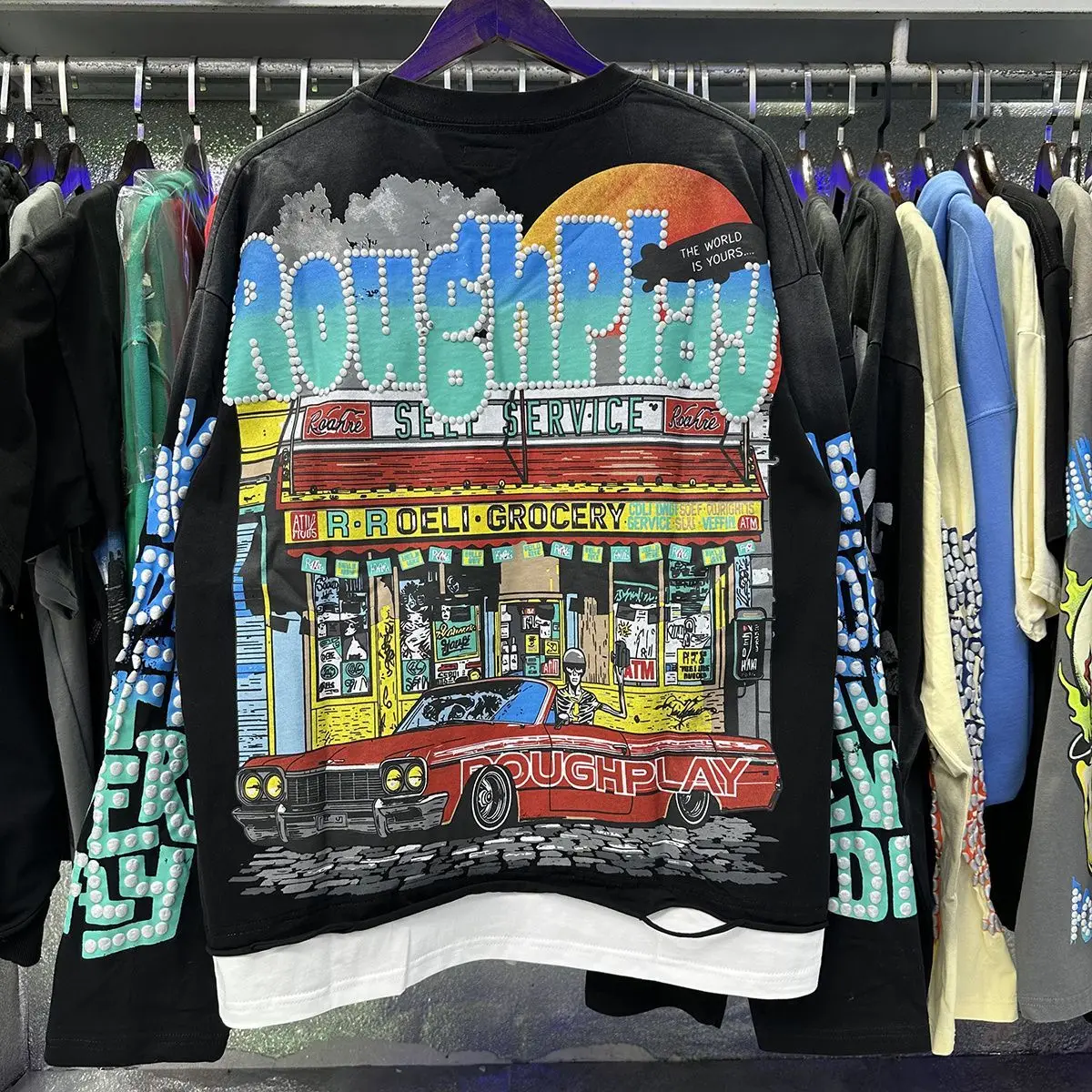 Roughplay American Cotton Retro Style Long Sleeve Men Women Jesus Print Skull Rockabilly Washed Out T-Shirt Vintage Design Tee 5