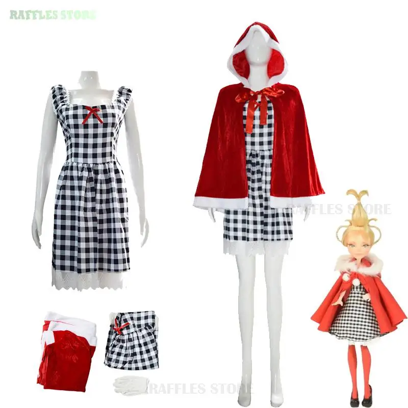 

Adluts Kids Women Christmas Costumes Lolita Maid Cindy Dress Velvet Cloak Xmas Santa Party Outfits New Year Movie Cos Costume