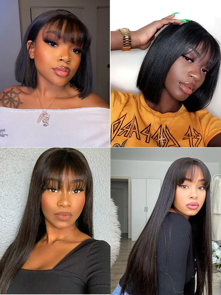 30 34Inch Long Straight Human Hair Wig With Bangs For Women human hair wigs