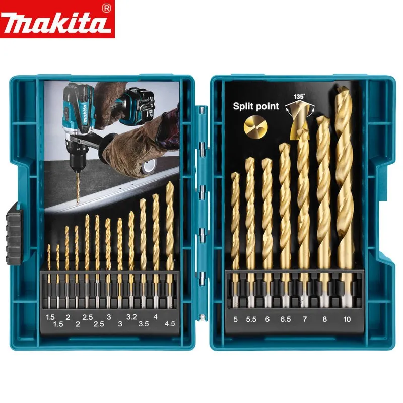 Makita D67527 HSS TiN Metal Twist Drill Bit Set 19Pcs TitaniumNitride