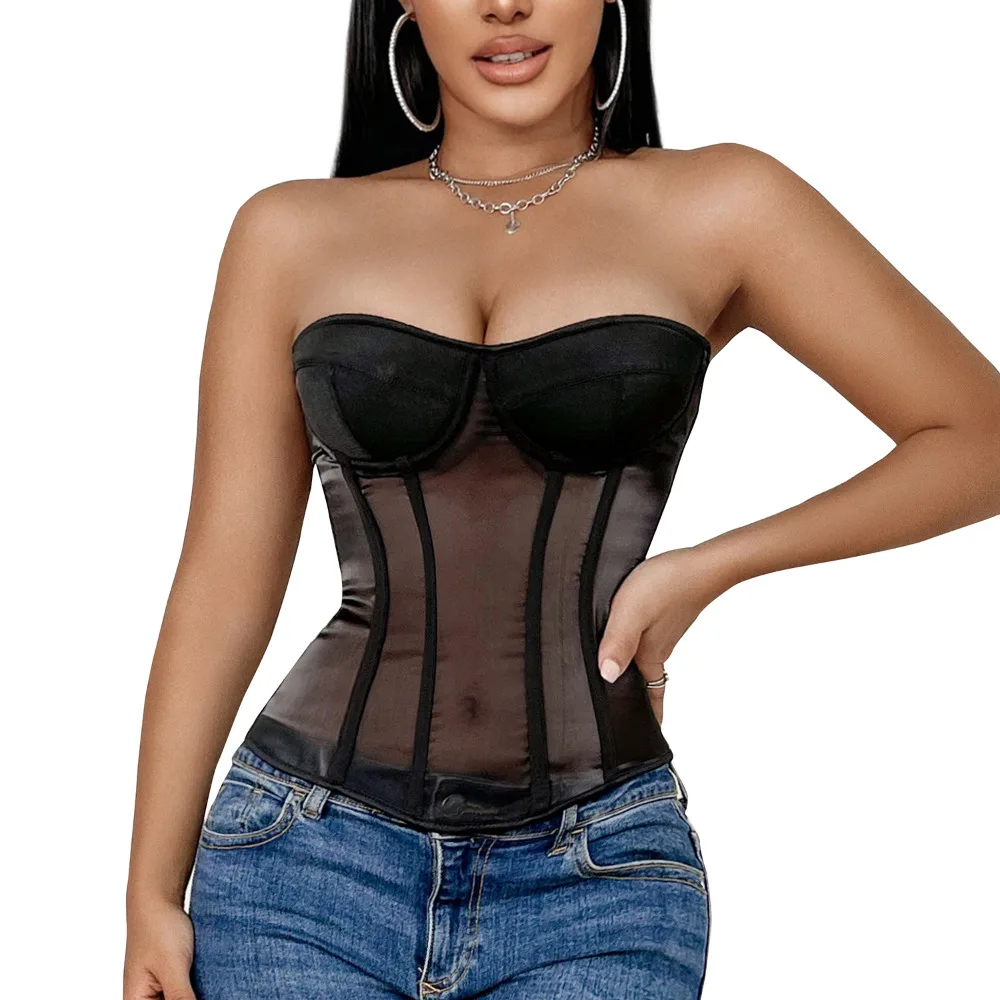 

Sexy Mesh Corset Top Gothic Bustiers & Corsets Overbust Corselet Modeling Strap Body Shapewear Women Lace Up Black Corset Belt