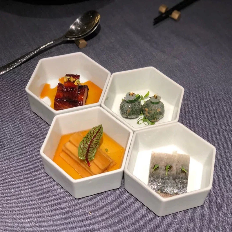 Fashion restaurant dishes Special Cold Dishes Ceramic snack platter Hexagonal bowl Hexagonal platter Snacks New Chinese Bowl