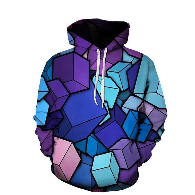Men's Unisex Three-Dimensional Block Print Top With Autumn And Winter New Hooded Pullover Loose Oversized Clothing Hoodie。