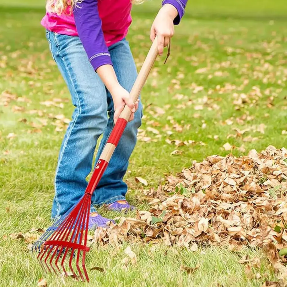 Toddler Garden Rake Hardwood Handle Lightweight Child Size Lawn Tool for Leaves for Gardening Colorful